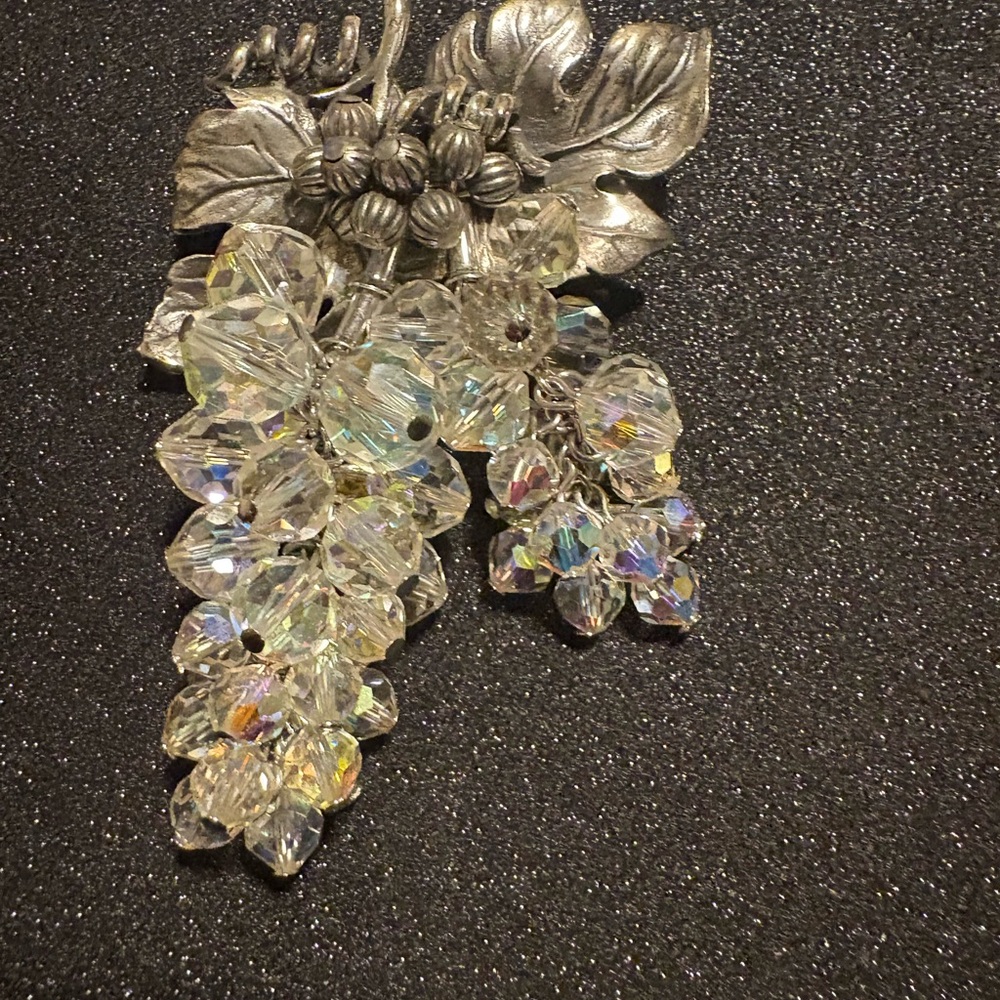 Sparkling Crystal and Silver Grape Brooch